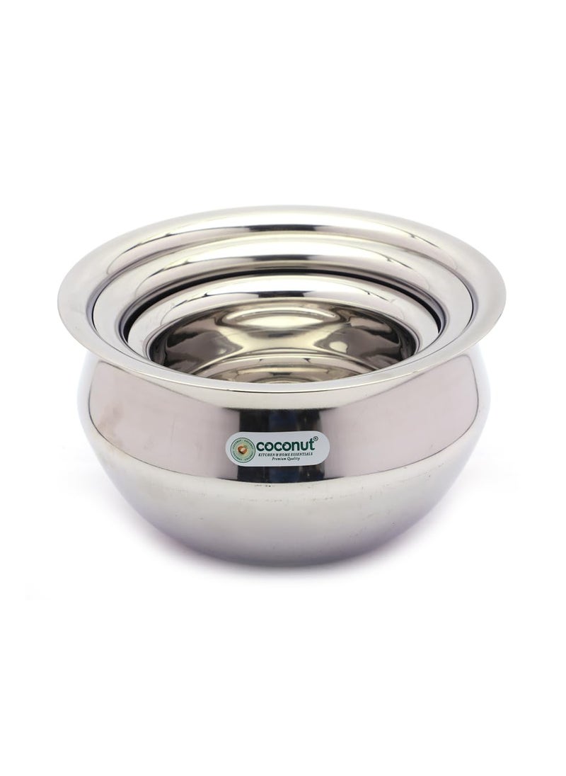 Coconut Coconut Stainless Steel Jazz Handi for Cook n Serve - Set of 3-2000ML, 1500ML, 800ML  - Image 4