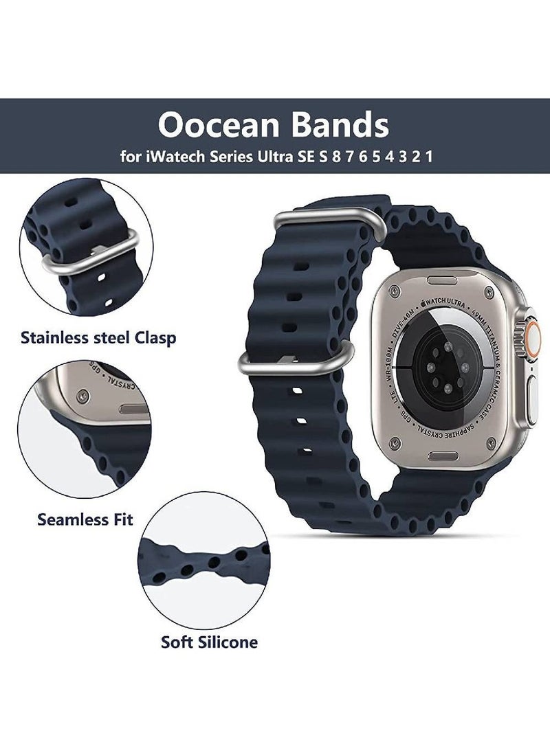 GENNEXT - Apple Watch Band Strap 42mm 44mm 45mm 49mm Ocean Soft Silicone Wristband Sport Replacement Bands with Stainless Steel Buckle for iWatch Ultra Series 8 7 SE 6 5 4 3 2 1（Midnight Black） - Image 1