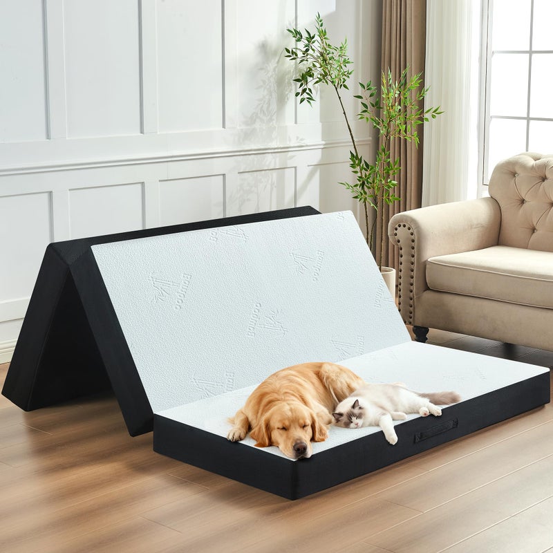 bedsmile 4 Inch Trifold Mattress, Full Size Foldable Memory Foam Mattress with Viscose Derived from Bamboo Washable Cover, Folding Mattress Topper Floor Bed for Camping, Guest, RV, Ventilated - Image 1