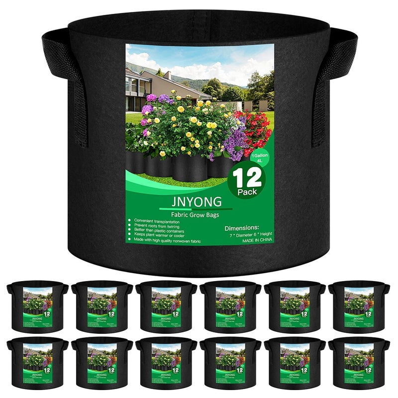 JNYONG 12Pack 1 Gallon Thickened NonWoven Grow Bags Aeration Fabric Pots with Handles