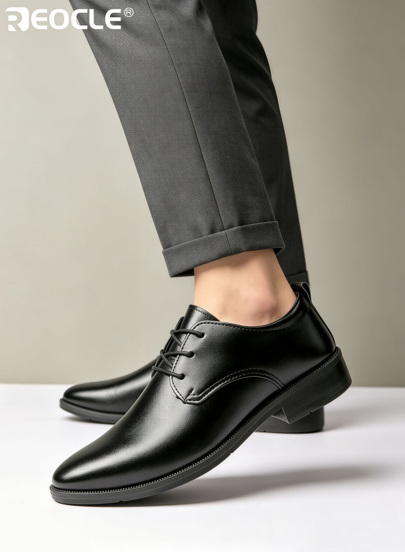 REOCLE Men's Business Shoes with Leather Design and Waterproof Feature Formal Dress Shoes with Lightweight Sole for Wedding Work Wear - Image 1