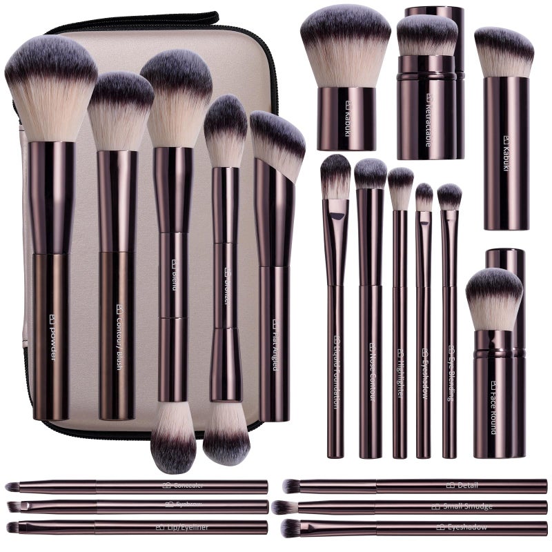 BS Mall Makeup Brushes BSMALL Professional Makeup Brush with Travel Case Includes Foundation Powder Concealer Lip Eyeshadow Brushes for Daily Use Versatile Occasions Allaluminum tube - Image 2