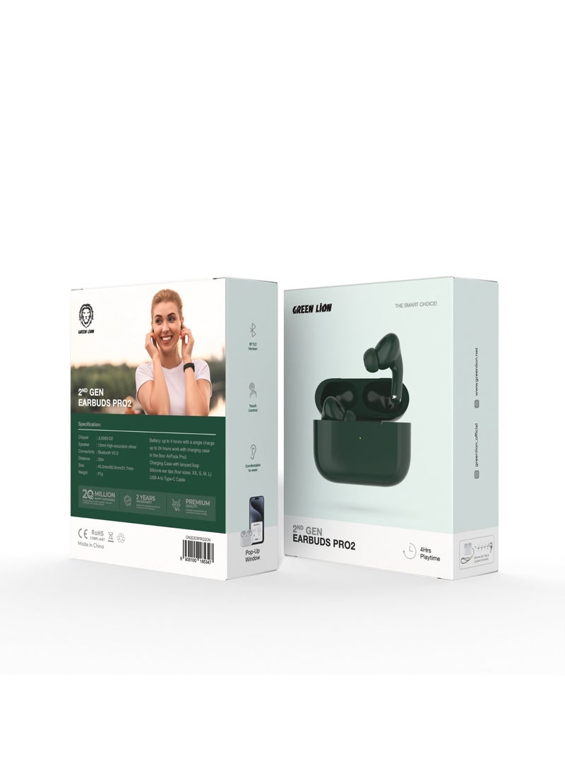 GREEN LION Earbuds Pro 2 True Wireless / Up to 4 Hours Working Time / Comfortable to Wear / Touch Control / Bluetooth 5.3V - Dark Green - Image 3