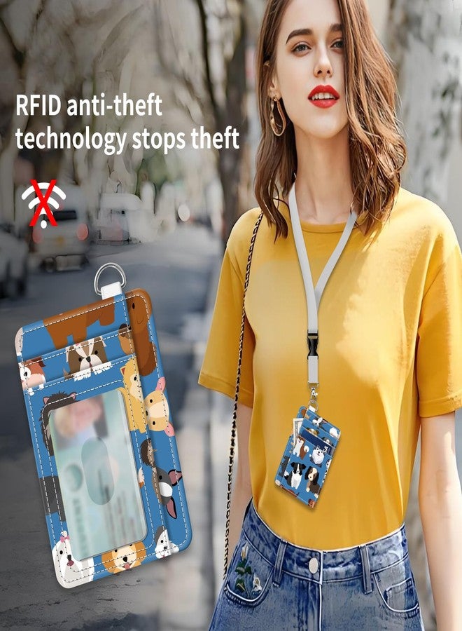 محفظة AIOGPD لطيفة للنساء، محفظة رفيعة لحمل بطاقات الائتمان بتقنية RFID، محفظة جلدية PU لحمل البطاقات في الجيب الأمامي، مناسبة للسفر للرجال والنساء، بتصميم كلاب زرقاء. - Image 3