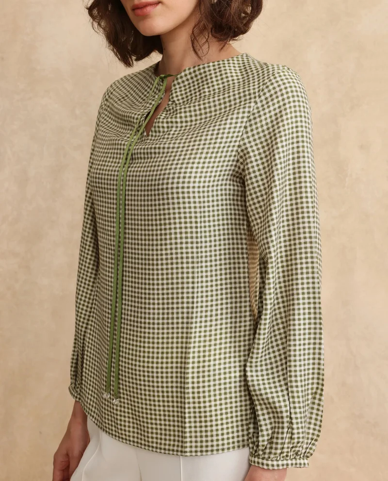 Rareism Women's Bishop Sleeve Flannel Print Top