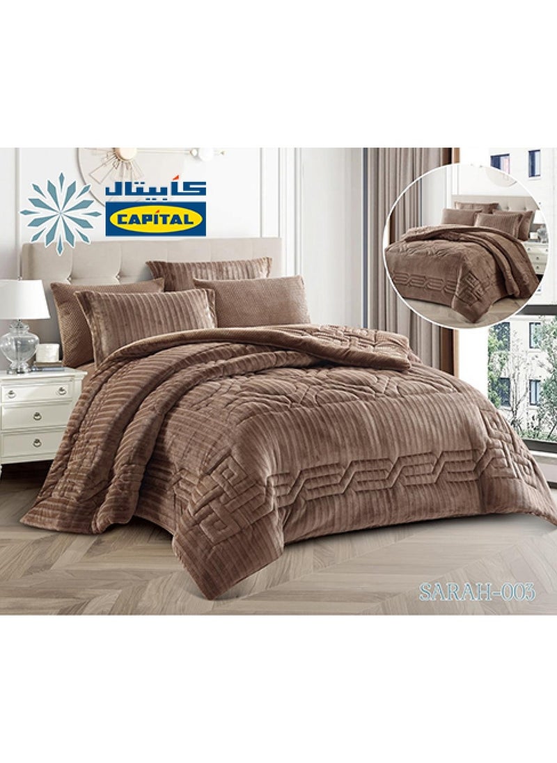 CAPITAL VIP Winter Velvet Brown Bedspread Set for Two, 6 Pieces 