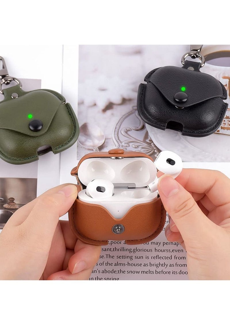 Generic - AirPods 3rd Generation Case (2021), Leather Protective Case Skin Cover with Keychain and Lock for Apple Airpods 3 Case Women Men (Black) - Image 1