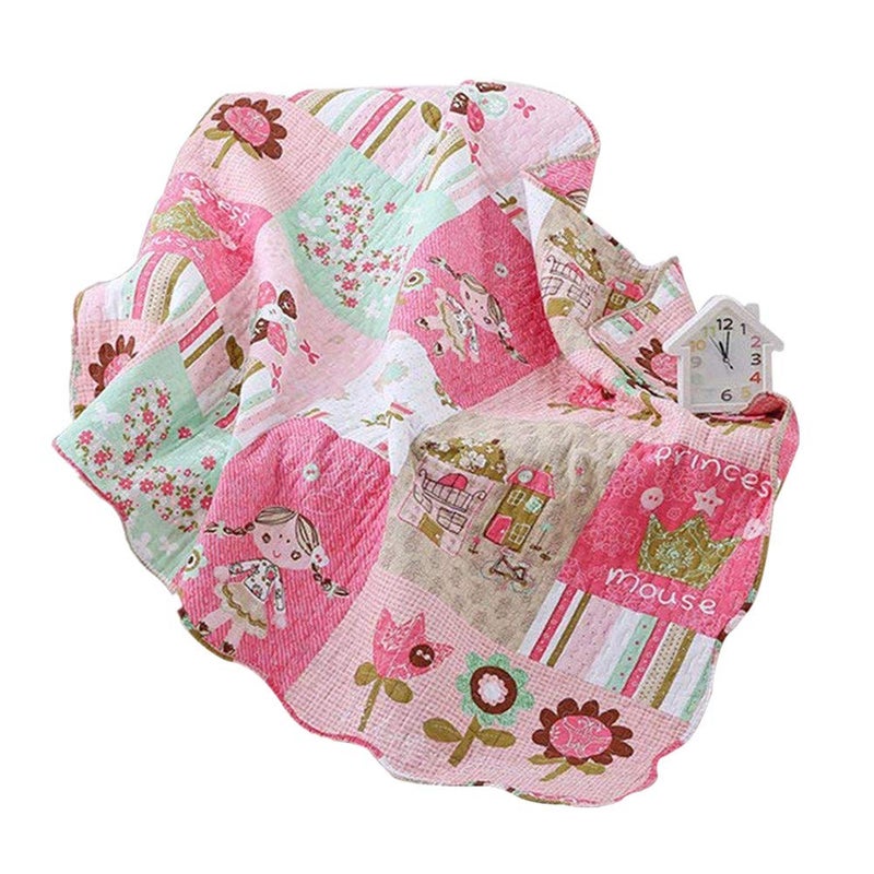 ABREEZE Cotton Coverlet Quilt Bedspread Girls Throw Blanket 43" X 51" Toddlers and Baby Quilt Nursery Bed Blanket Princess Rose Red Nursery Quilted Blanket - Image 1