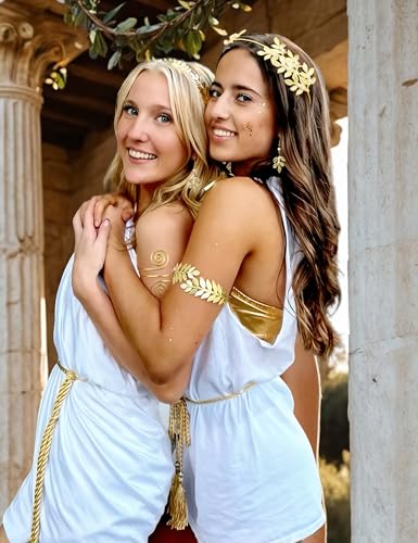 LOYALLOOK 5Sets Grecian Goddess Costume Accessories Set Greek Leaf Headband Coil Bracelet Artificial Pearl Earrings Golden Leaves Bridal Hair Comb for Women Wedding Party - Image 5
