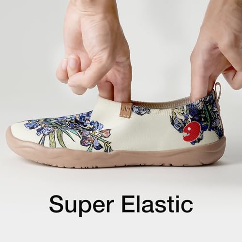 UIN Women's Lightweight Slip Ons Comfort Walking Floral Flats Casual Holiday Art Painted Travel Shoes Iris (8) - Image 5