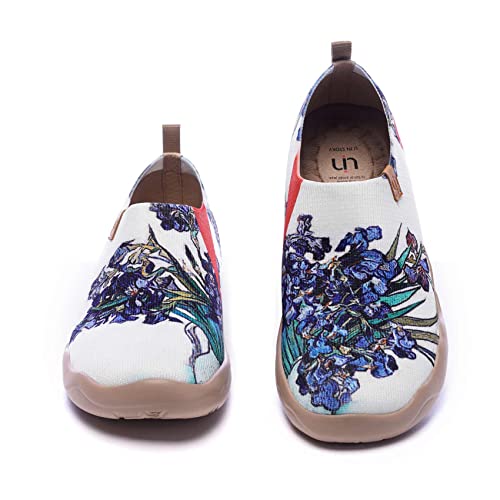 UIN Women's Lightweight Slip Ons Comfort Walking Floral Flats Casual Holiday Art Painted Travel Shoes Iris (8) - Image 3