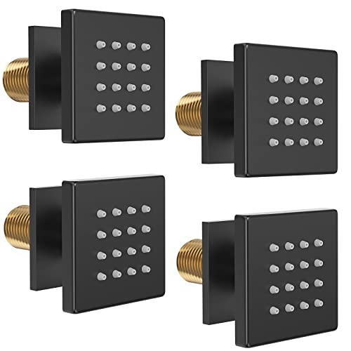Bostingner Shower Body Spray Jets, Matte Black Brass Square Shower Body Sprayer Spa Massage Showerhead Wall Mount Nozzles NPT 1/2”-4PCS (Matte Black) - Image 1