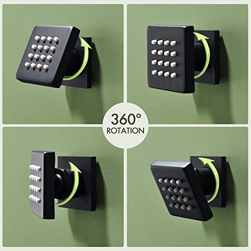 Bostingner Shower Body Spray Jets, Matte Black Brass Square Shower Body Sprayer Spa Massage Showerhead Wall Mount Nozzles NPT 1/2”-4PCS (Matte Black) - Image 3