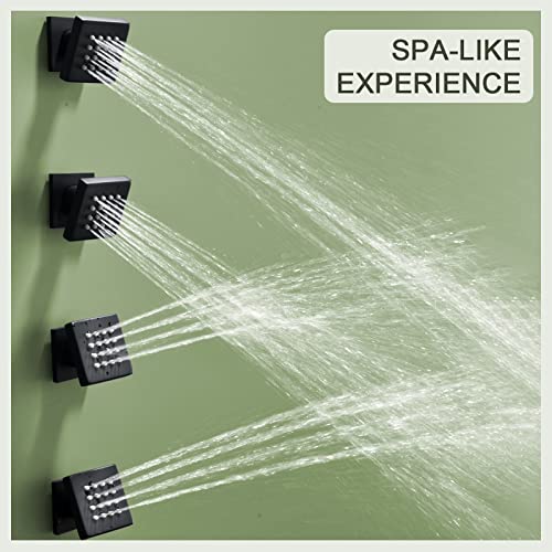 Bostingner Shower Body Spray Jets, Matte Black Brass Square Shower Body Sprayer Spa Massage Showerhead Wall Mount Nozzles NPT 1/2”-4PCS (Matte Black) - Image 2