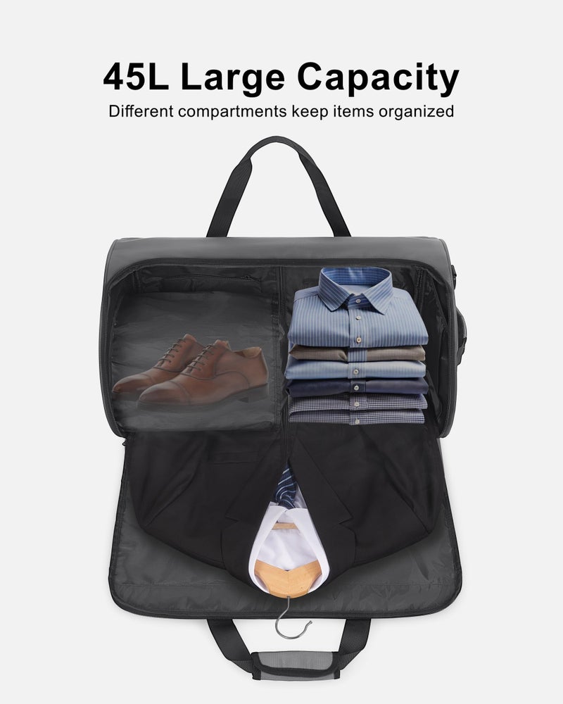NPBAG Convertible Garment Duffle Bags for Travel - Carry on Garment Bag, Suit Bag for Men & Women, 3 in 1 Foldable Travel Duffle Backpack with Shoulder Strap (Black) - Image 4