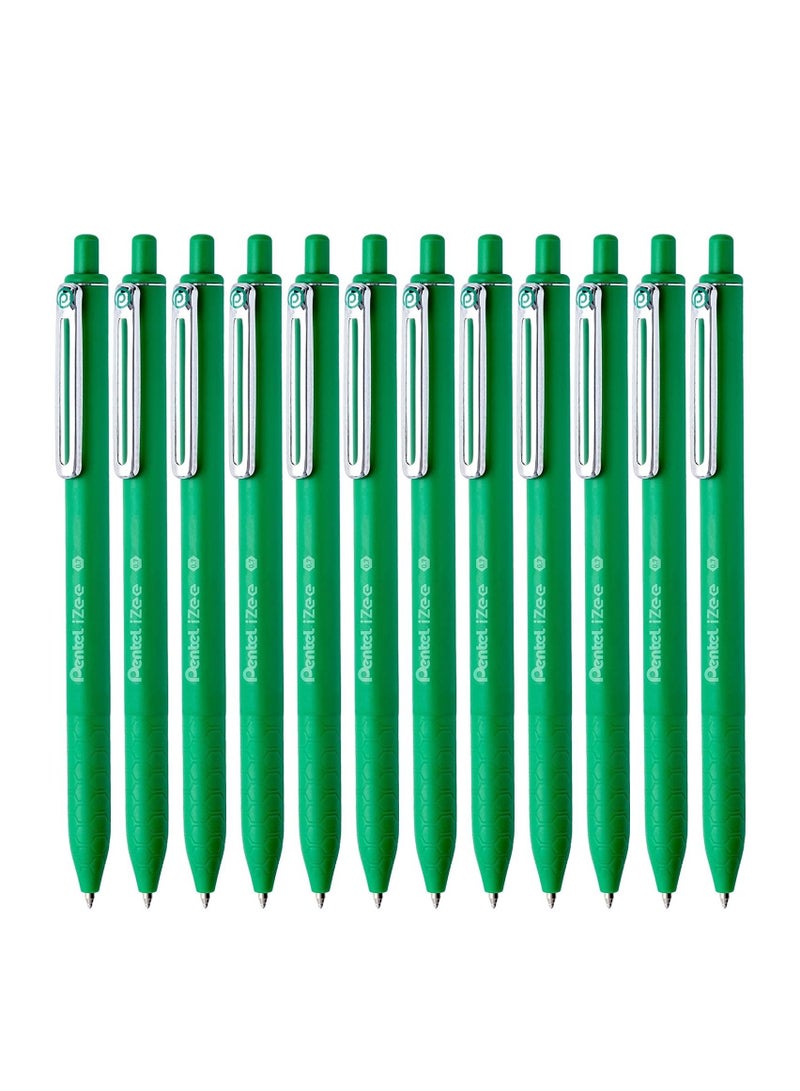 Pentel 12-Piece Izee Retractable Ballpoint Pen 0.7mm Tip Green Ink - Image 1
