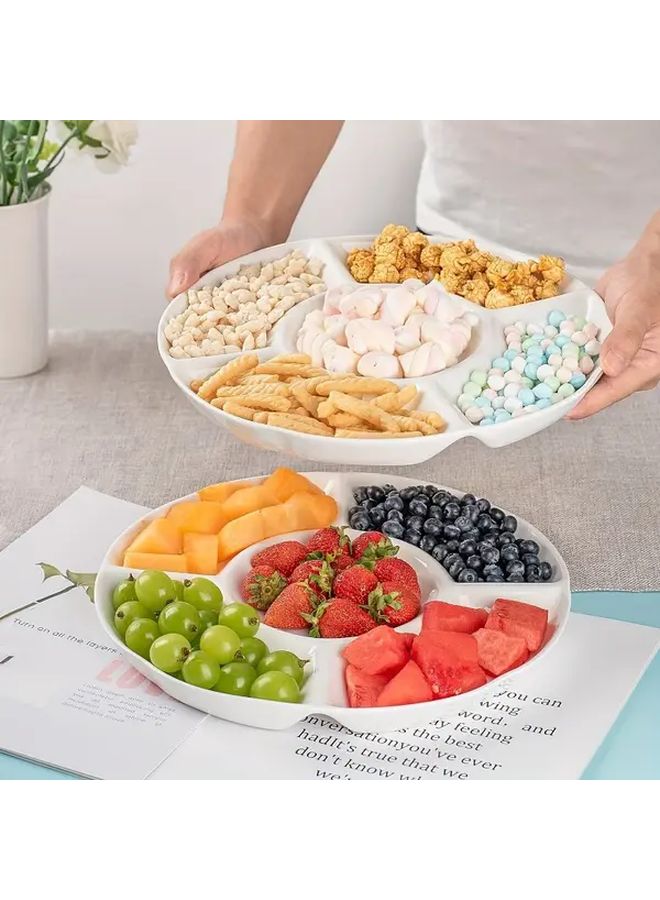 Beige Plastic Multi Compartment Serving Tray For Snacks Fruits Nuts - Image 1
