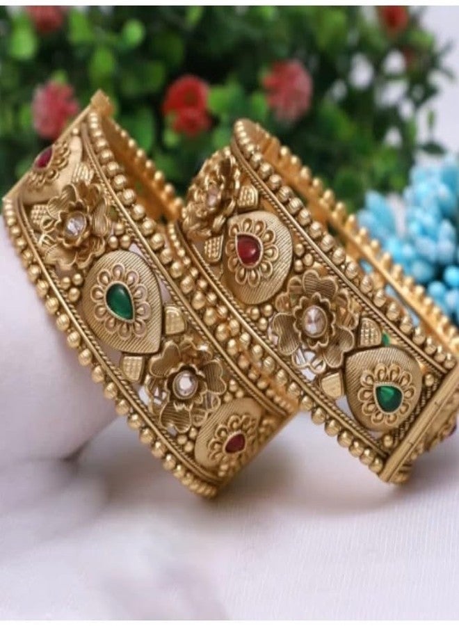 Swami Temple Rajwadi adjustable Screw bangles, pack of 2, copper rajwadi bangles,kada set,temple jewellery bangles for women and girls. - Image 3