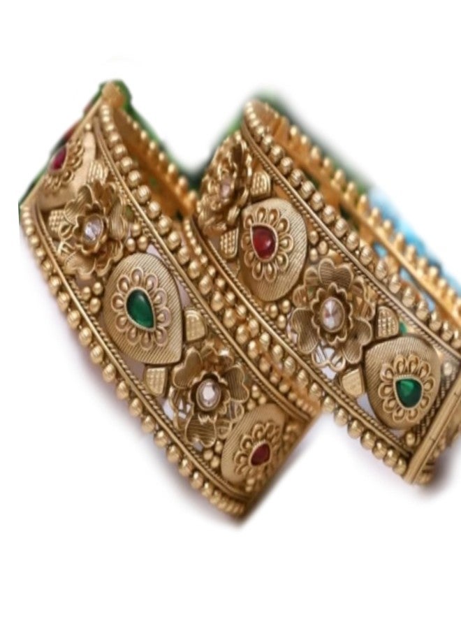 Swami Temple Rajwadi adjustable Screw bangles, pack of 2, copper rajwadi bangles,kada set,temple jewellery bangles for women and girls. - Image 1