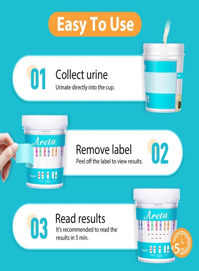 Areta Multi-Drug Test Cup: (5 Pack) At Home Drug Test Kit, Testing 14 Drugs AMP, BAR, BUP, BZO, COC, MDMA, MET, OXY, PCP, PPX, TCA, THC 50 -#ACDOA-1144 - Image 3