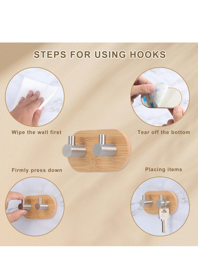SYOSI 2 Pack Adhesive Wall Hooks Towel Rack, Self-Adhesive Wooden Coat Hooks Wall Mounted, Decorative Heavy Duty Hooks for Bathroom Kitchen Bedroom, Coat, Hat  - Image 4