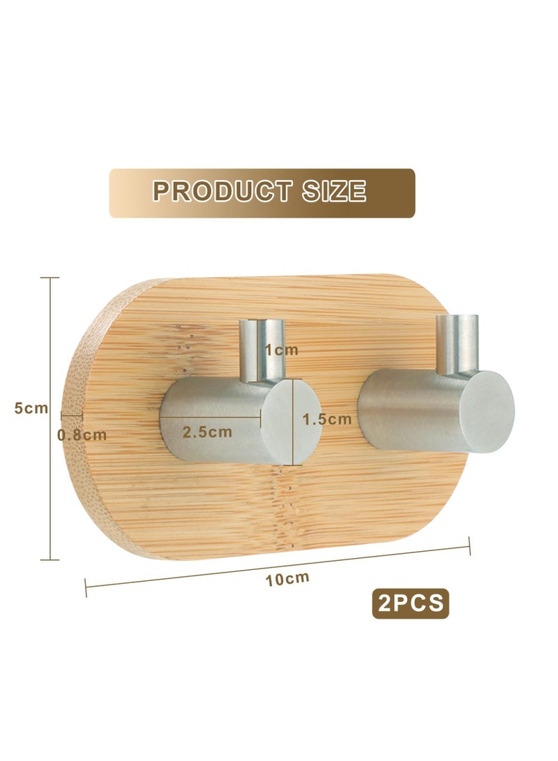 SYOSI 2 Pack Adhesive Wall Hooks Towel Rack, Self-Adhesive Wooden Coat Hooks Wall Mounted, Decorative Heavy Duty Hooks for Bathroom Kitchen Bedroom, Coat, Hat  - Image 2
