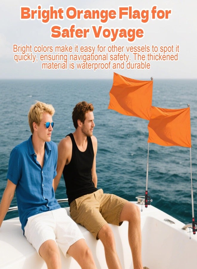 Hlimior 2PCS Orange Boat Flag, 12" x 18" Water Ski Boat Safety Flag with 79" Metal Retractable Boat Safety Flagpole and Fix Base for Kayak Floating Tubing Wakeboarding Swimming Surfing Watersports - Image 5