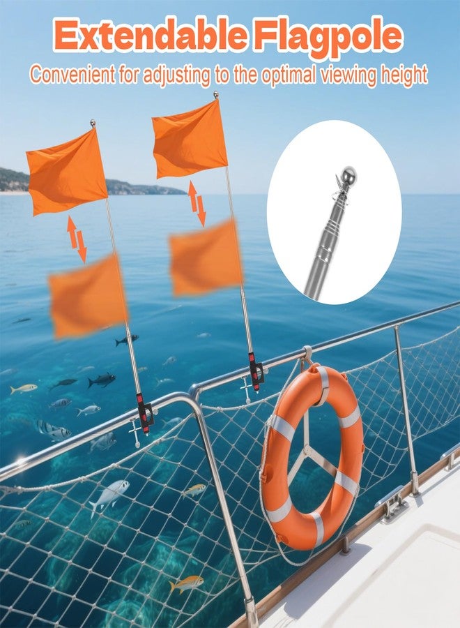 Hlimior 2PCS Orange Boat Flag, 12" x 18" Water Ski Boat Safety Flag with 79" Metal Retractable Boat Safety Flagpole and Fix Base for Kayak Floating Tubing Wakeboarding Swimming Surfing Watersports - Image 3