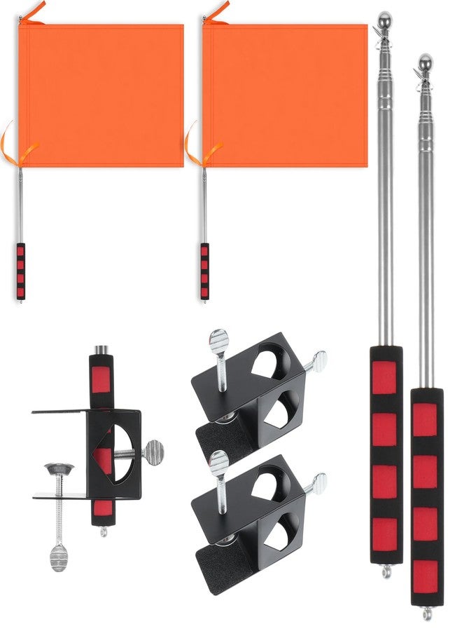 Hlimior 2PCS Orange Boat Flag, 12" x 18" Water Ski Boat Safety Flag with 79" Metal Retractable Boat Safety Flagpole and Fix Base for Kayak Floating Tubing Wakeboarding Swimming Surfing Watersports - Image 1