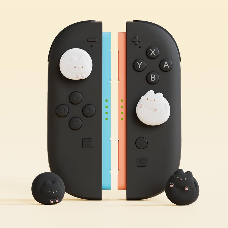 GeekShare Joystick Caps Compatible with Switch 2 - Anti-Slip Thumb Grip Caps - Silicone Analog Cover Thumbstick Grips for Switch 2025, Black & White Kittens - Image 4