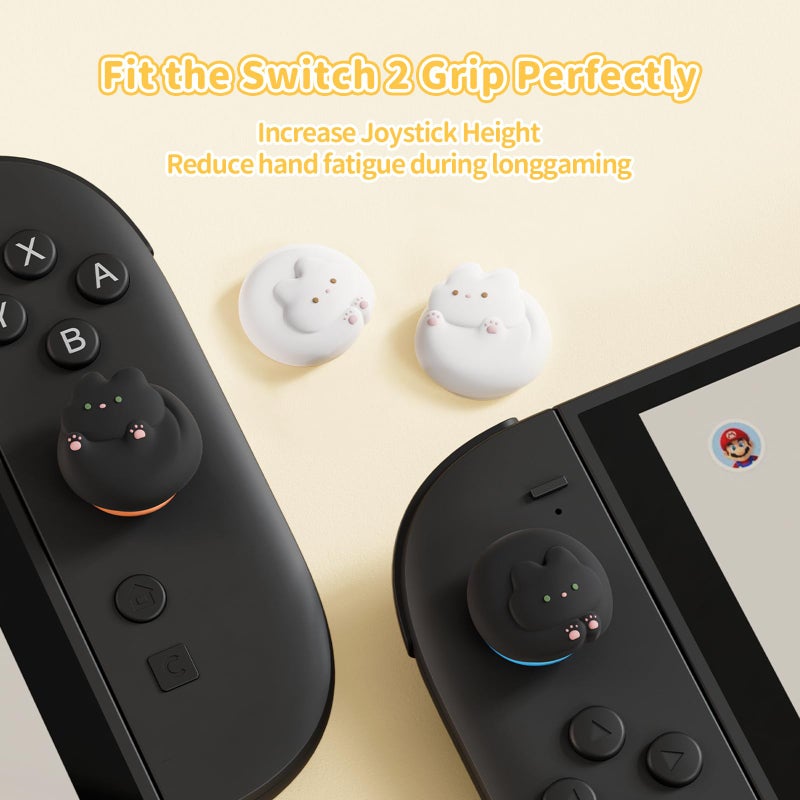 GeekShare Joystick Caps Compatible with Switch 2 - Anti-Slip Thumb Grip Caps - Silicone Analog Cover Thumbstick Grips for Switch 2025, Black & White Kittens - Image 2