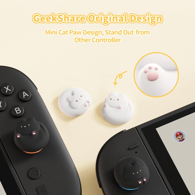 GeekShare Joystick Caps Compatible with Switch 2 - Anti-Slip Thumb Grip Caps - Silicone Analog Cover Thumbstick Grips for Switch 2025, Black & White Kittens - Image 5