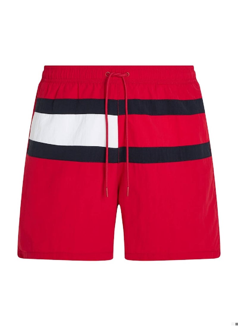TOMMY HILFIGER Men's Hilfiger Flag Mid Length Swim Shorts - Nylon, Red  - Image 2