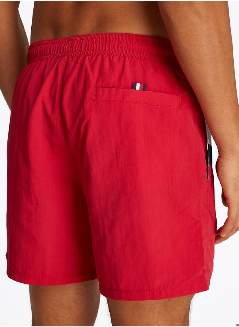 TOMMY HILFIGER Men's Hilfiger Flag Mid Length Swim Shorts - Nylon, Red  - Image 5