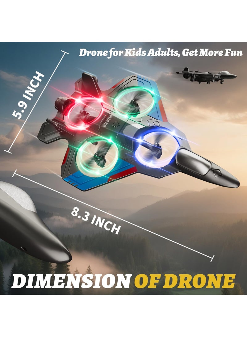 Flushrenic Remote-controlled aircraft, remote-controlled aircraft toy for boys and children who are beginners, remote-controlled aircraft fighter jets, helicopters, and drones for children and adults, 2.4G remote-controlled fighter jet drones, with LED lights, 360° flips, automatic hovering, easy-to-fly remote-controlled aircraft, with 2 batteries, suitable for boys, children's gifts. - Image 2