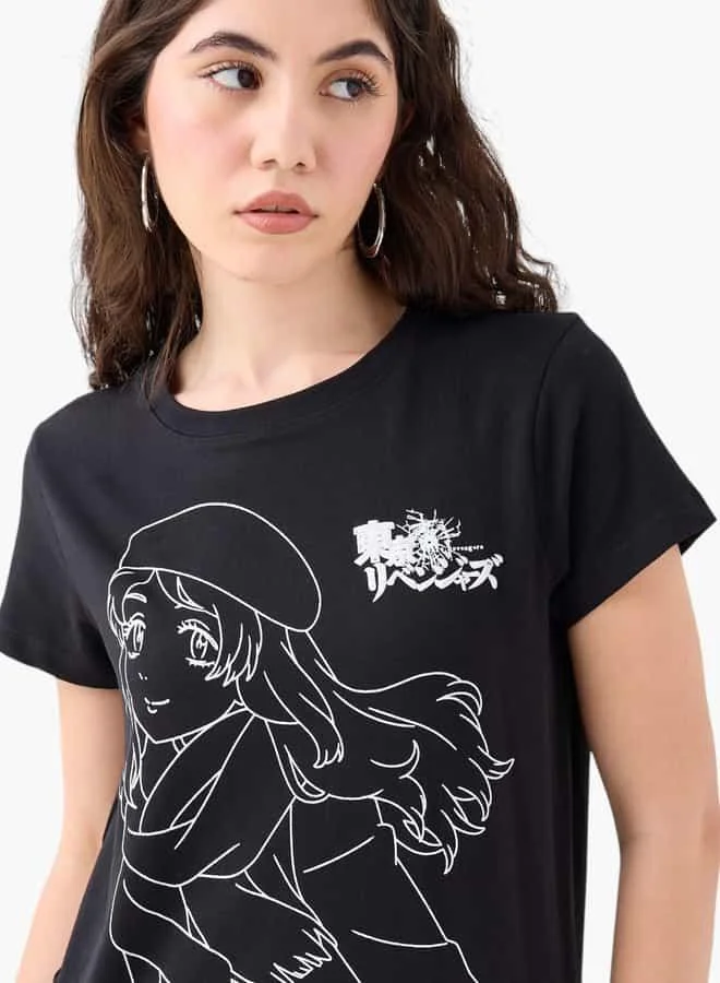 SP Characters Graphic Print T-shirt with Crew Neck and Short Sleeves
