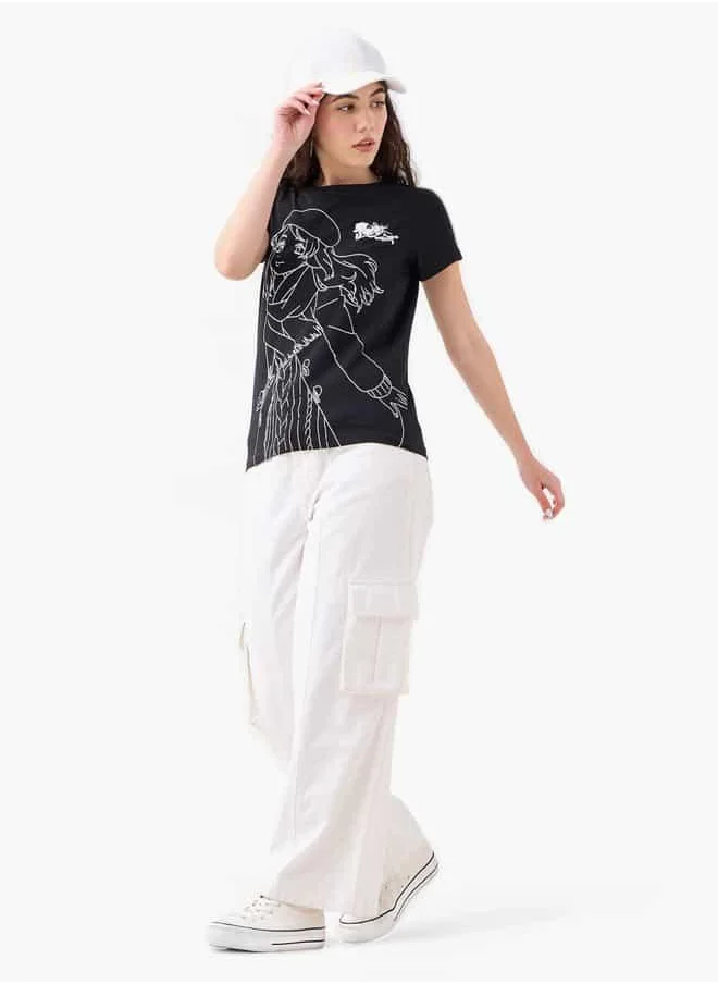 اس بي كاركترز Graphic Print T-shirt with Crew Neck and Short Sleeves