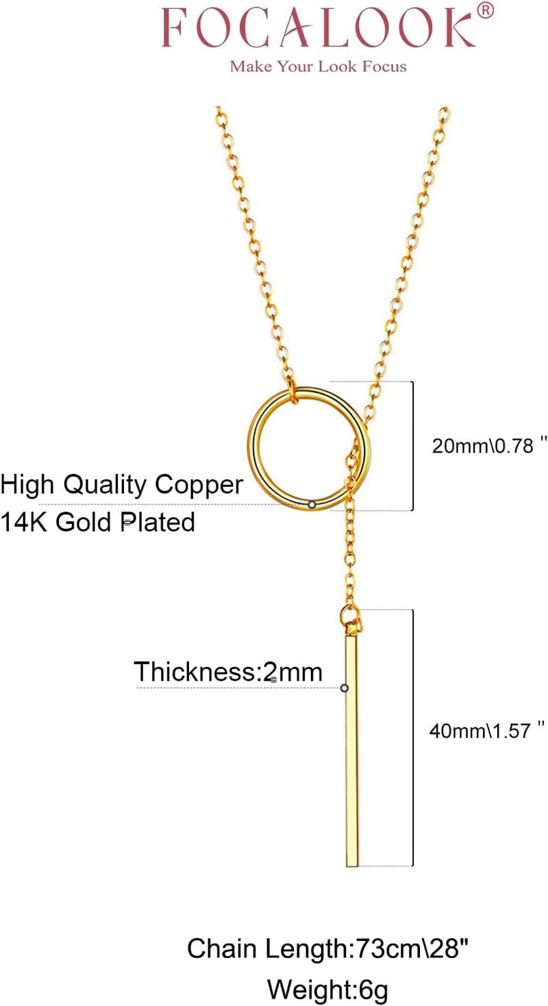 FOCALOOK Long Necklaces for Women 14K Gold Plated Dainty Drop Bar Pendant Lariat Y-Shaped Necklace Earring Set 28inch/73cm - Image 3