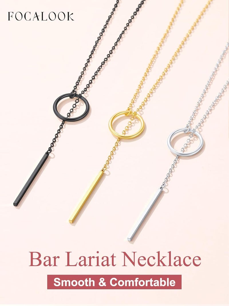 FOCALOOK Long Necklaces for Women 14K Gold Plated Dainty Drop Bar Pendant Lariat Y-Shaped Necklace Earring Set 28inch/73cm - Image 5