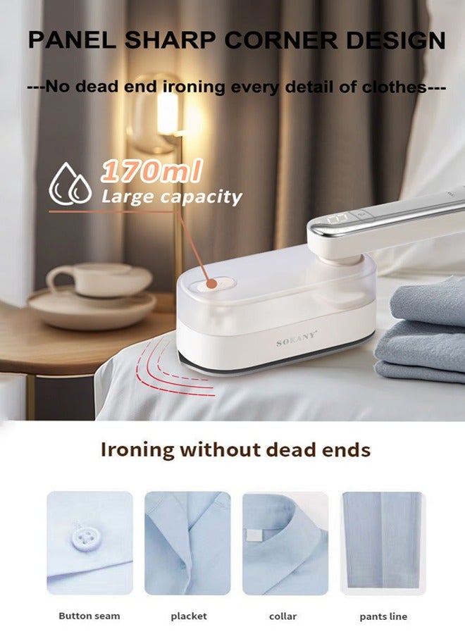 sokany 2-in-1 Steam Iron & Clothes Steamer, 1200W Handheld Portable Garment Steamer,15s Fast Heat Up 180° Rotary,170ml Water Tank, Wrinkle Remover with LED Display, Mini Steam Iron for Home, Travel, and Office Use  - Image 5