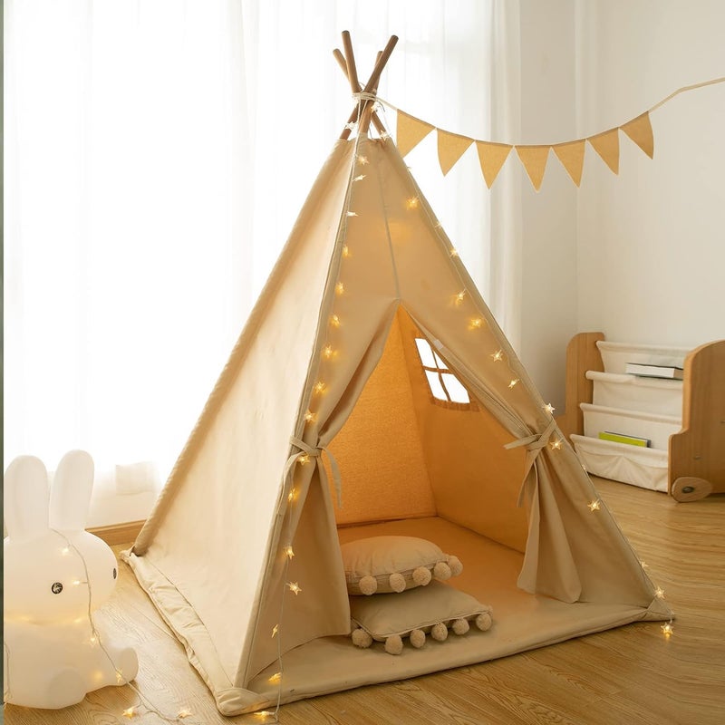 RongFa Teepee Tent for Kids-Portable Children Play Tent Indoor Outdoor (Apricot with Mat) - Image 5