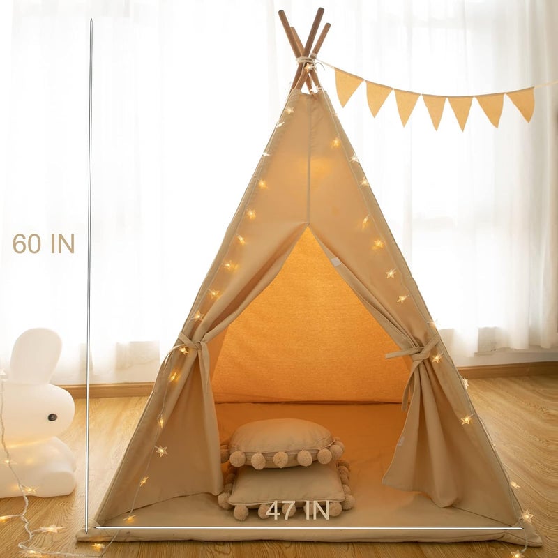 RongFa Teepee Tent for Kids-Portable Children Play Tent Indoor Outdoor (Apricot with Mat) - Image 2