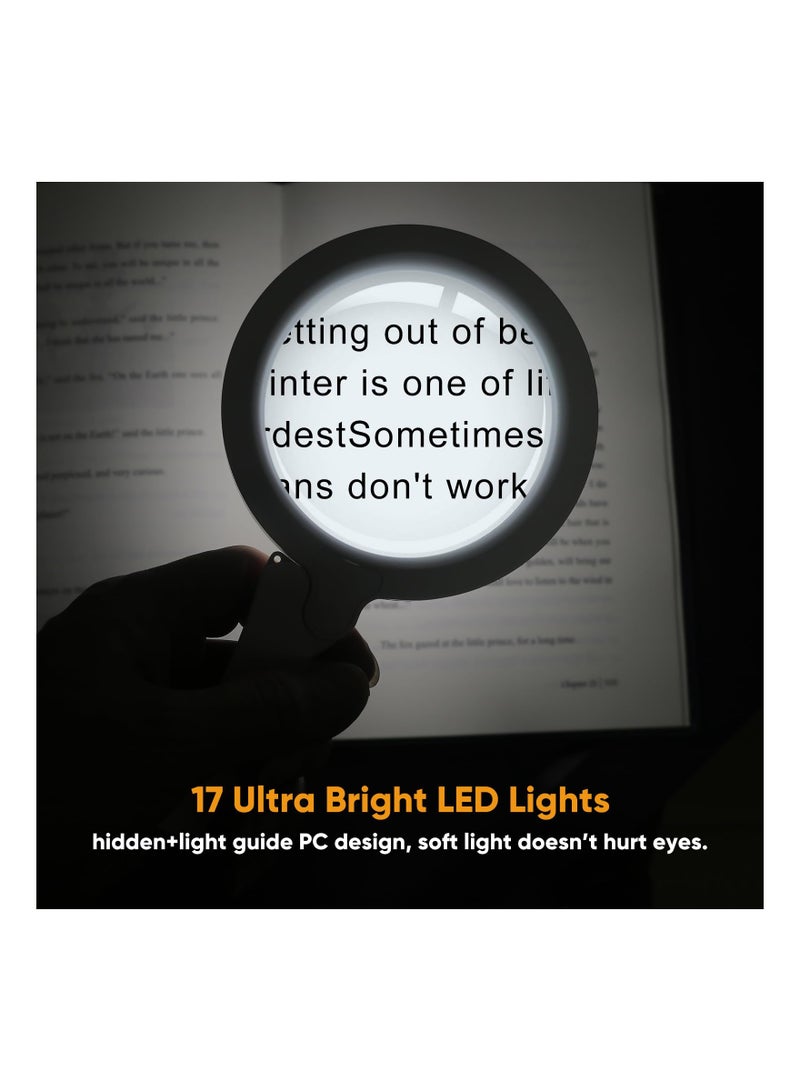 SOLARAE Magnifying Glass with Light, 2-in-1 Folding Stand Magnifying Glass, 17 Daylight LEDs Illuminated, Handheld Lighted Magnifier for Seniors Reading Inspection Coin Collection Jewelry(3X+6X)(1Pack) - Image 4