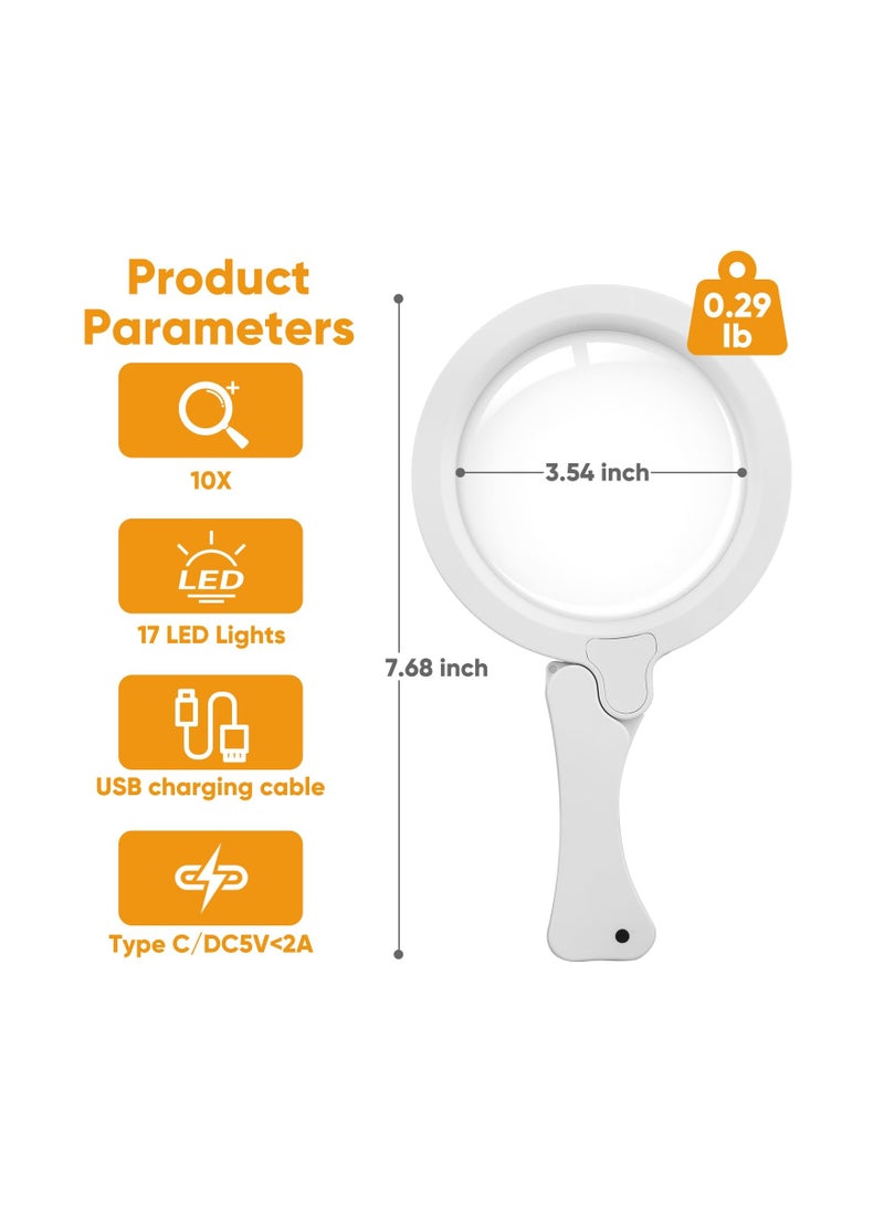 SOLARAE Magnifying Glass with Light, 2-in-1 Folding Stand Magnifying Glass, 17 Daylight LEDs Illuminated, Handheld Lighted Magnifier for Seniors Reading Inspection Coin Collection Jewelry(3X+6X)(1Pack) - Image 5