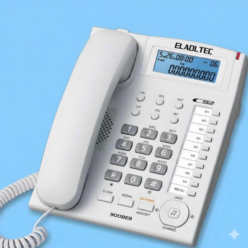 ELADLTEC 900BEB Desktop Landline Phone with LCD Display Caller Detection, White, 9 Button Direct Memory, for Home and Office - Image 2