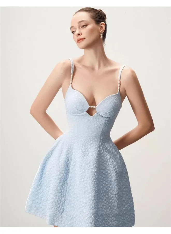 Madam Uniq Elegant Bustier A-Line Dress for Petite in Light Blue