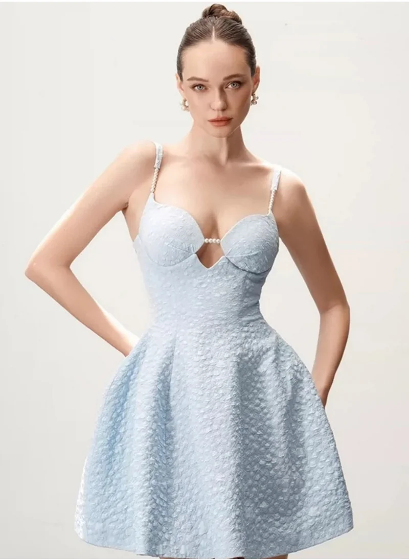 Madam Uniq Elegant Bustier A-Line Dress for Petite in Light Blue