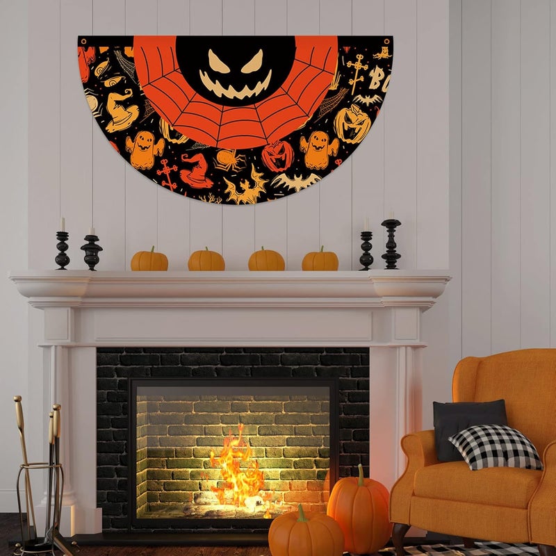 comfrt Halloween Bunting Flags Decor, Halloween Fan-Shaped Flag Hanging Flag, Halloween Decoration Half-Circle Flag, Halloween Ghost Flag for Garden Yard, 45x90cm - Image 5
