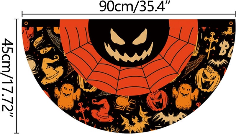 comfrt Halloween Bunting Flags Decor, Halloween Fan-Shaped Flag Hanging Flag, Halloween Decoration Half-Circle Flag, Halloween Ghost Flag for Garden Yard, 45x90cm - Image 3