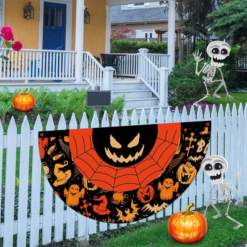 comfrt Halloween Bunting Flags Decor, Halloween Fan-Shaped Flag Hanging Flag, Halloween Decoration Half-Circle Flag, Halloween Ghost Flag for Garden Yard, 45x90cm - Image 4